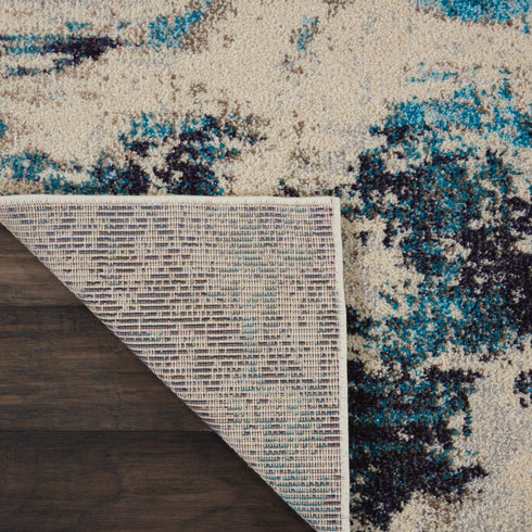 2' X 4' Ivory And Teal Blue Abstract Power Loom Non Skid Area Rug